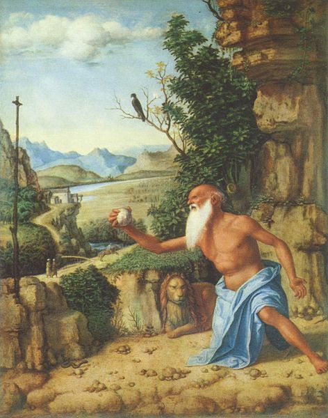 Hieronymus in einer Landschaft